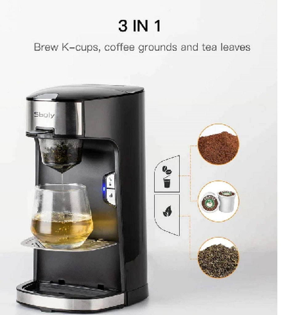 Sboly 3-in-1 Coffee Machine, Tea & Coffee Maker for K-Cup, Ground