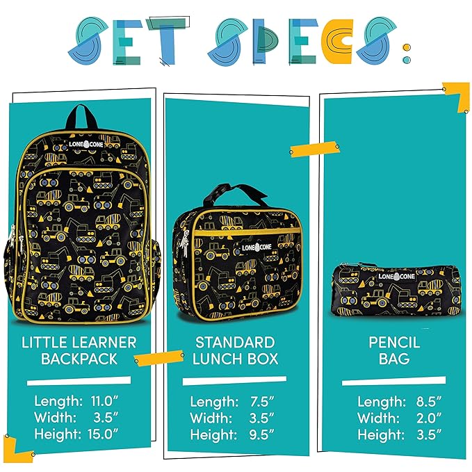 Lone Cone Kids' 3-Piece Back to School Kit Backpack, Lunchbox