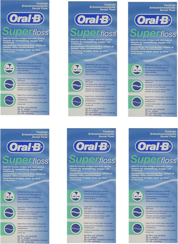 Oral-B Super Floss Mint Dental Floss for Braces Bridges - 50 Strips (Pack of 6)