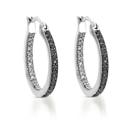 1/10CTW Black & White Diamond Inside Out Hoop Earrings in Sterling Silver