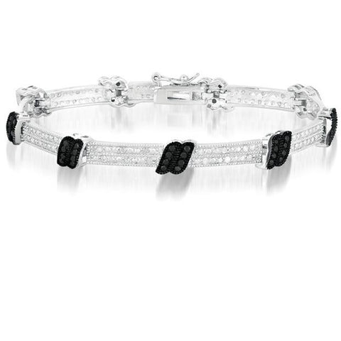 1.00CTW Black and White Diamond Bracelet in Sterling Silver