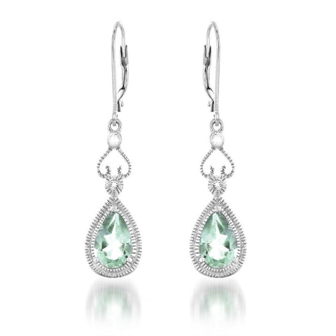 2.60CTW  Green Amethyst & White Topaz Dangle Earrings in Sterling Silver