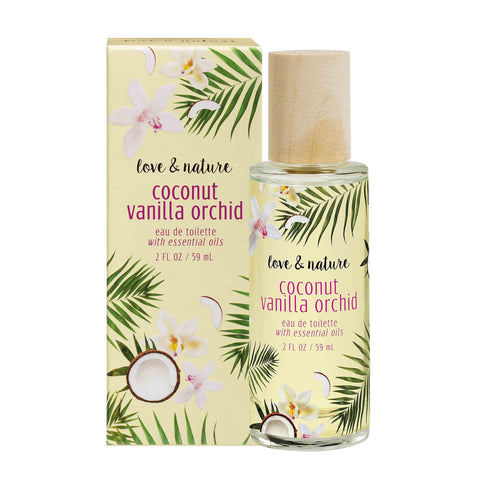 Love & Nature Coconut Vanilla Orchid Vegan Eau de Toilette with Essential Oils, 2 fl oz