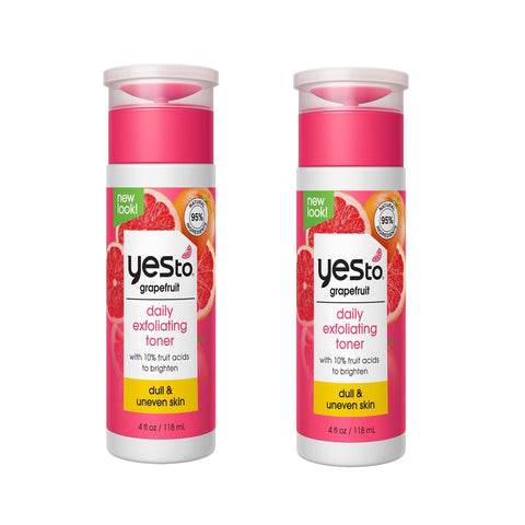 (2 Pack) Yes To Grapefruit Daily Exfoliating Toner Liquid for Dull and Uneven the Skin, 4 fl oz