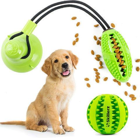 Suction Cup Dog Toy Chews - Durable Rubber Multifunctional Rope Food Dispensing Bite Toy with Suction Cup and Play IQ Treat Ball