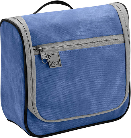 Lewis N. Clark Brushed Twill Hanging Toiletry Kit Bag for Travel Accessories, Shampoo, Cosmetics + Personal Items, Blue