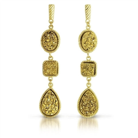 Stunning Druzy Quartz Drop Dangle Earrings in 18K Plated Sterling silver