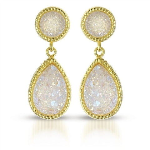 White Druzy Quarts Dangle drop earrings in 18K plated Sterling Silver
