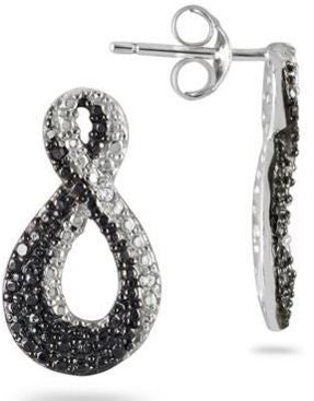 Black & White Diamond   Twist Earrings in Sterling Silver