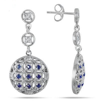 1 CARAT SAPPHIRE AND DIAMOND CIRCLE PUFF EARRINGS IN .925 STERLING SILVER
