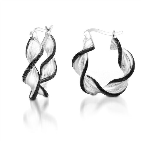 1/10CTW Black Diamond Twisted Hoop Earrings