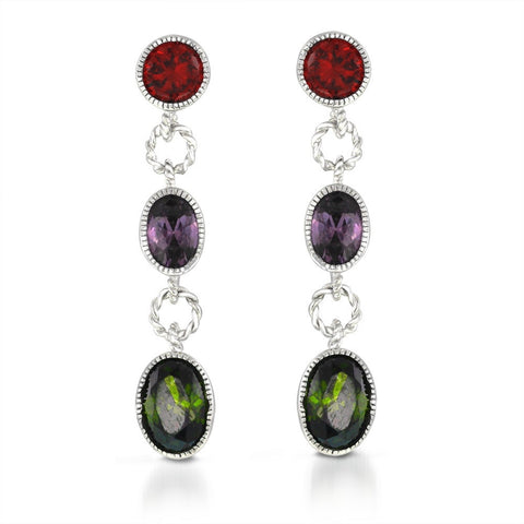 Colorful Bezel set Drop Earrings in Sterling Silver