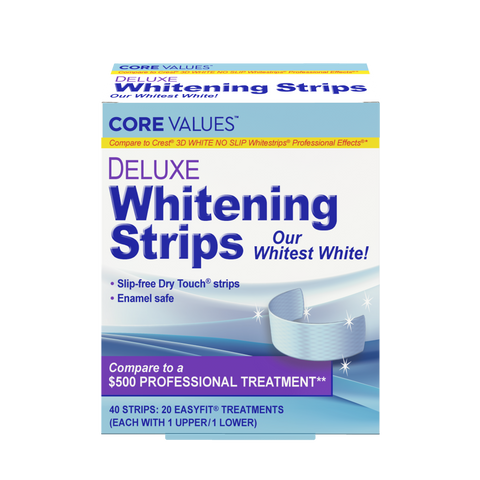 Core Values Deluxe Whitening Strips, 40 Strips: 20 EasyFit Treatments
