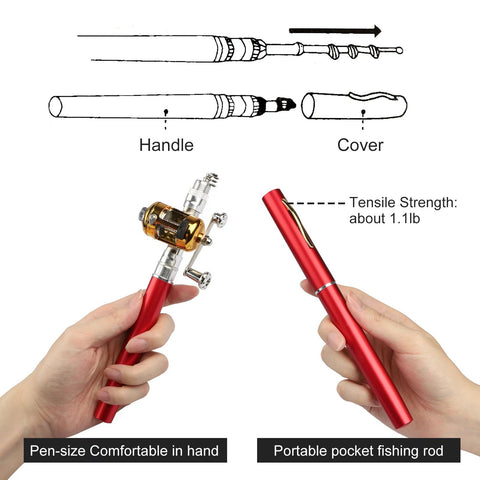 aluminum alloy portable combo mini pocket pen fishing rod 2 Pack) Mini Fishing Rod Pen and Reel Combo, 38" Telescopic Portable – DealJock