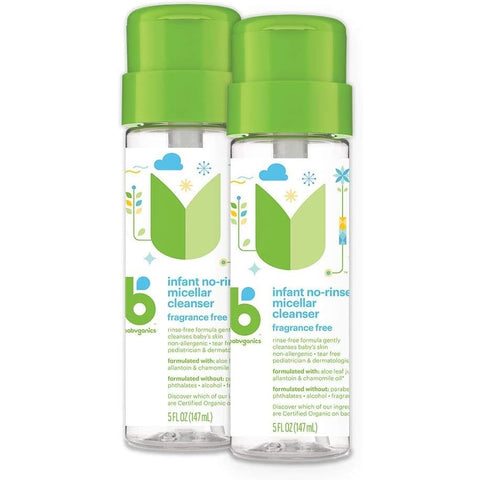 (2 Pack) Babyganics Infant No-Rinse Micellar Cleanser, 5 Fl Oz