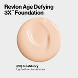 Revlon Liquid Foundation, Age Defying 3X Face Makeup, Anti-Aging and Firming Formula, SPF 20, 005 Fresh Ivory, 1 Fl Oz
