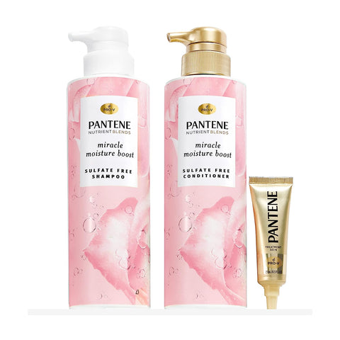 Pantene Pro-V Miracle Moisture Boost Sulfate-Free Rose Water Shampoo and Conditioner Set with Bonus Hair Treatment