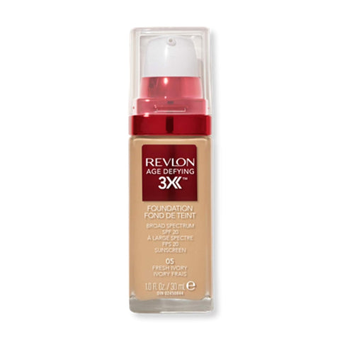 Revlon Liquid Foundation, Age Defying 3X Face Makeup, Anti-Aging and Firming Formula, SPF 20, 005 Fresh Ivory, 1 Fl Oz