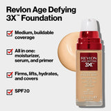Revlon Liquid Foundation, Age Defying 3X Face Makeup, Anti-Aging and Firming Formula, SPF 20, 005 Fresh Ivory, 1 Fl Oz