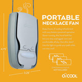 O2COOL Active Light Necklace Fan with LED Light, Lanyard, For Personal Cooling And Safety, Random Color