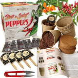 Indoor Hot and Spicy Pepper Garden Seed Starter Growing Kit - Jalapeno, Habanero, Hungarian Yellow Wax, Ghost, and Cayenne