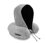 Bell+Howell BH1190 Memory Foam Hoodie Travel Neck Pillow for Airplanes and Travel, Black & Gray