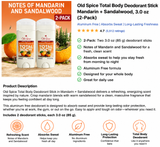 Old Spice Whole Body Deodorant Stick for Men, Aluminum Free, Mandarin + Sandalwood Scent-2 pack