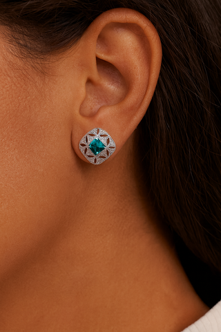 Created Emerald and Diamond Earrings in Sterling Silver