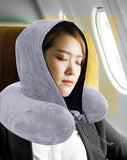 Bell+Howell BH1190 Memory Foam Hoodie Travel Neck Pillow for Airplanes and Travel, Black & Gray