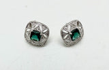 Created Emerald and Diamond Earrings in Sterling Silver