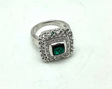 Stunning Emerald & Diamond Ring in Sterling Silver