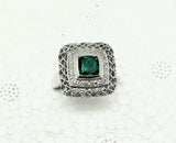 Stunning Emerald & Diamond Ring in Sterling Silver