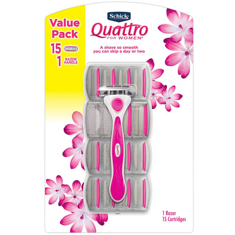 Schick Quattro for Women Value Pack with 1 Razor and 15 Razor Blade Refills