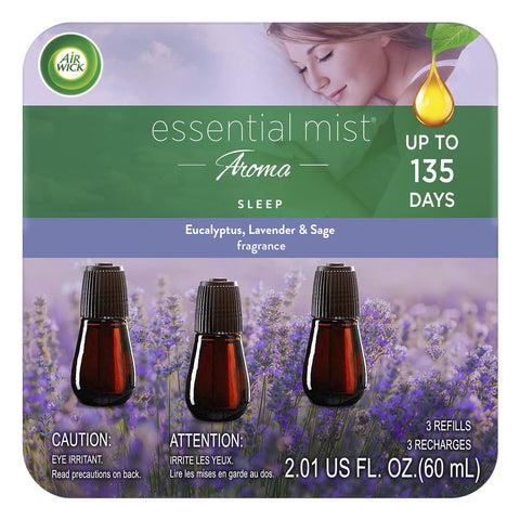 Air Wick Essential Mist Refill, 3 Ct, Sleep, Essential Oils Diffuser, Air Freshener, Aroma