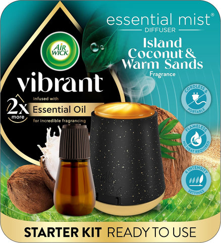 Air Wick Essential Mist,1 Diffuser &1Refill Kit,Island Coconut & Warm Sands