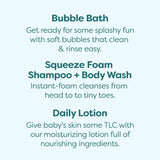 Babyganics Bath Time Giftset, Bubble Bath, Squeeze Foam Shampoo + Body Wash, Moisturizing Daily Lotion in Chamomile Verbena