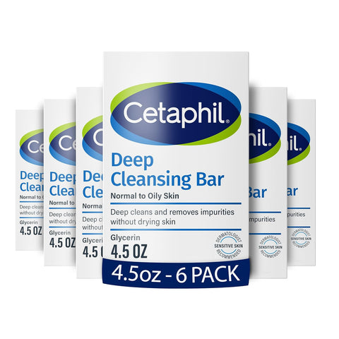 Cetaphil Bar Soap, Deep Cleansing Face and Body Bar, Pack of 6