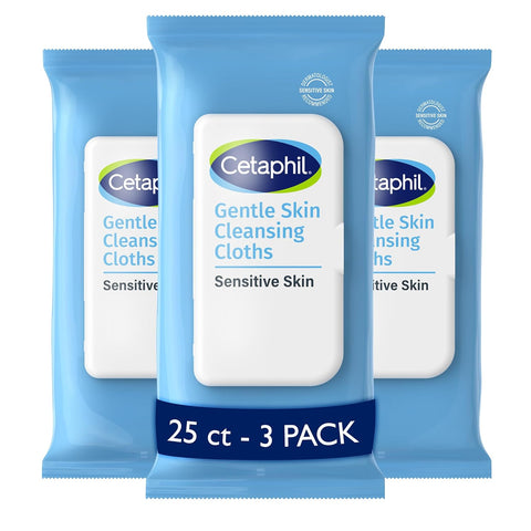 Cetaphil Face and Body Wipes, Gentle Skin Cleansing Cloths, 25 Count (Pack of 3), for Dry, Sensitive Skin, Flip Top Closure, Great for the Gym, Travel