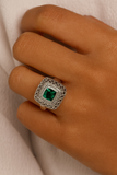 Stunning Emerald & Diamond Ring in Sterling Silver