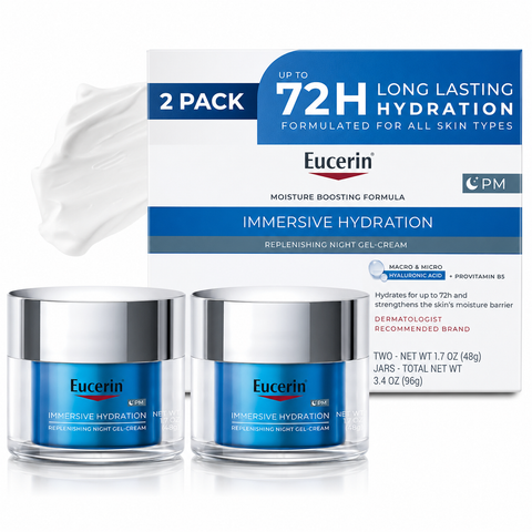 Eucerin Immersive Hydration Replenishing Night Gel Face Cream  1.7 Oz Jar-2pack