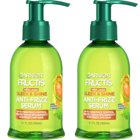 Garnier Fructis Sleek & Shine Anti-Frizz Serum for Frizzy, Dry Hair, Argan Oil, 5.1 Fl Oz, 2 Count