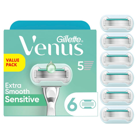 Gillette Venus Deluxe Smooth Sensitive Womens Razor Blade Refills, 6 Count, Designed for Women with Sensitive Skin