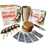 Indoor Hot and Spicy Pepper Garden Seed Starter Growing Kit - Jalapeno, Habanero, Hungarian Yellow Wax, Ghost, and Cayenne