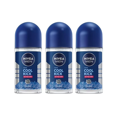NIVEA Men Cool Kick Anti-Perspirant Roll-On Deodorant 50ml 3 Pack