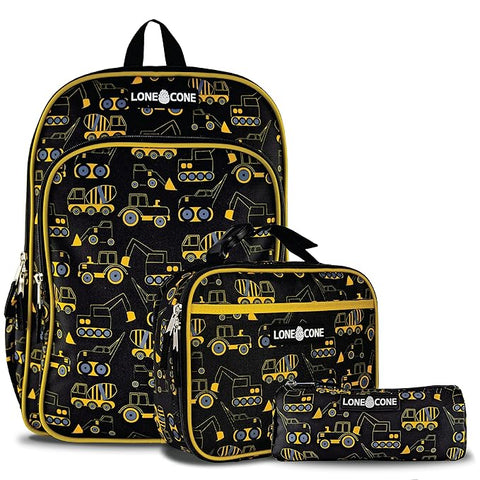 Lone Cone Kids' 3-Piece Back to School Kit - Backpack, Lunchbox & Pencil Case-Construction Style