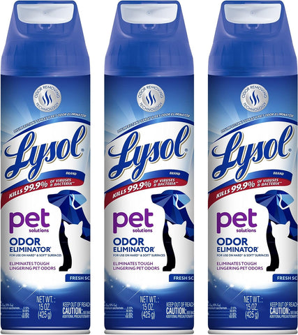 Lysol Pet Odor Eliminator Spray, Sanitizing and Disinfecting Spray for Pet Odors, 15oz (Pack of 3)