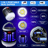 2 Pack 3 in 1 Bug Zapper USB Rechargeable Mosquito Killer Portable Waterproof Mosquito Repellent Outdoor Indoor LED Lantern Bug Zapper -2 pack