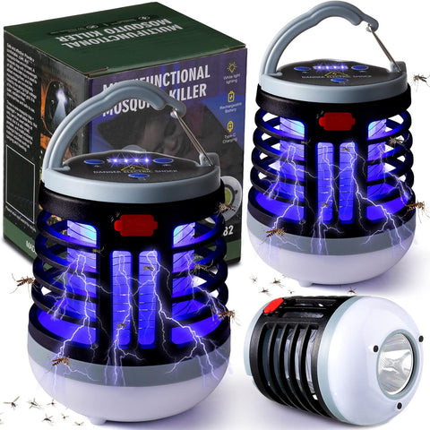 2 Pack 3 in 1 Bug Zapper USB Rechargeable Mosquito Killer Portable Waterproof Mosquito Repellent Outdoor Indoor LED Lantern Bug Zapper -2 pack