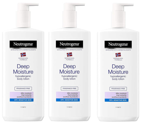 NEUTROGENA Norwegian Formula Deep Moisture Hypoallergenic Body Lotion (Pack of 3) For Dry Skin - (13.5oz or 400ml)