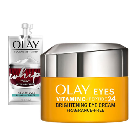 Olay Vitamin C + Peptide 24 Eye Cream, Fragrance-Free, 0.5 oz + Whip Face Moisturizer Travel/Trial Size Gift Set